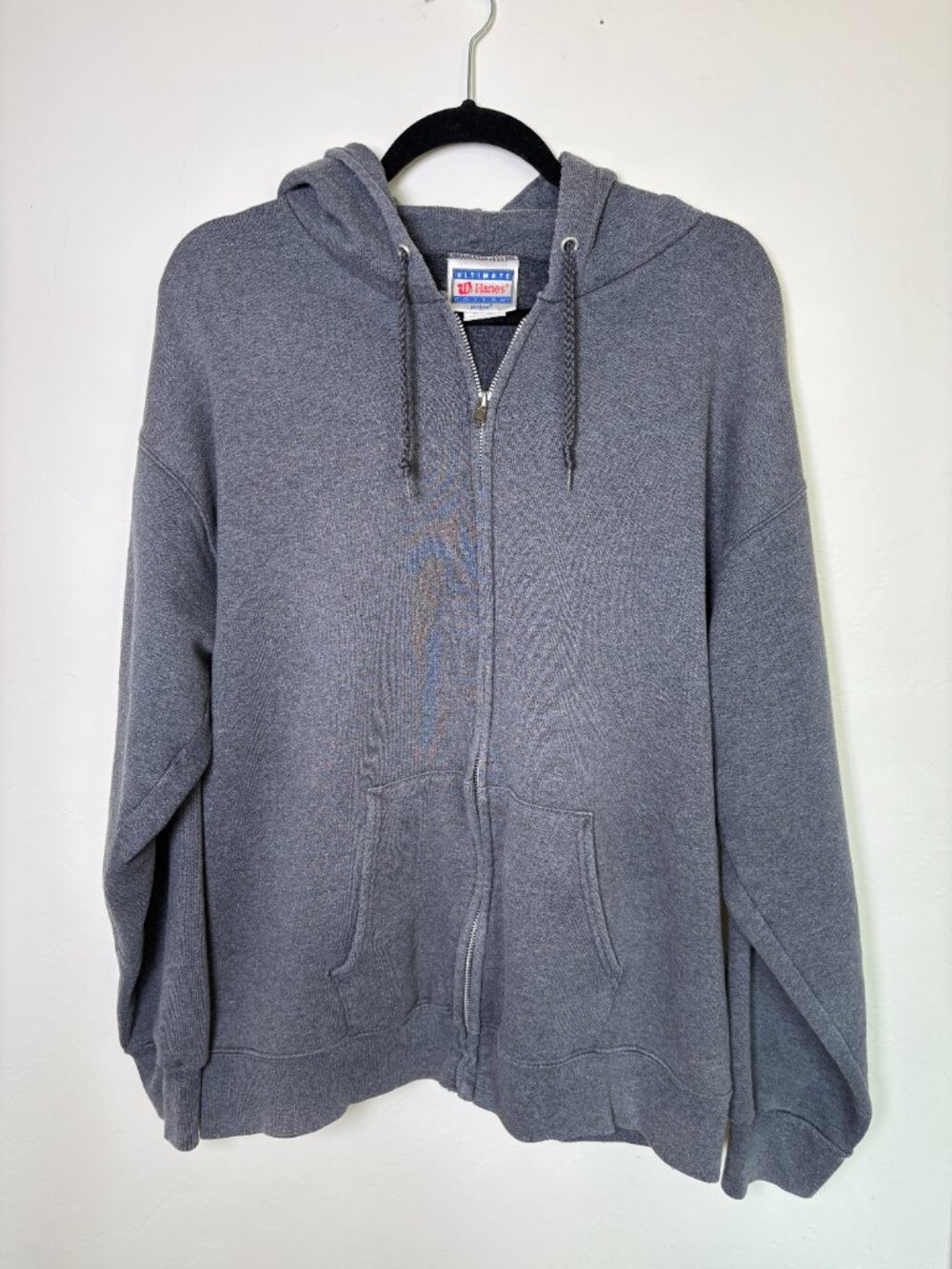 Share VTG Hanes Ultimate Cotton PrintPro Zip Hoodie Mens L Gray 90s Y2K Grunge